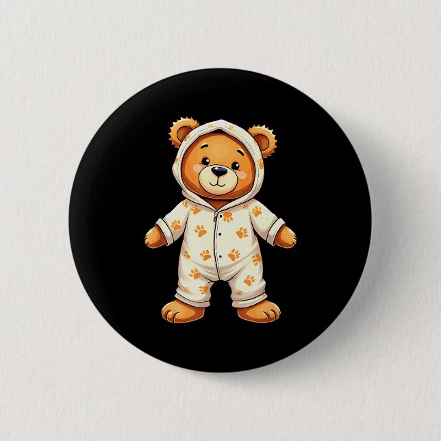 Teddy Bear Wearing Pajamas  6 Cm Round Badge (Front)