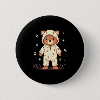 Teddy Bear Wearing Pajamas  6 Cm Round Badge