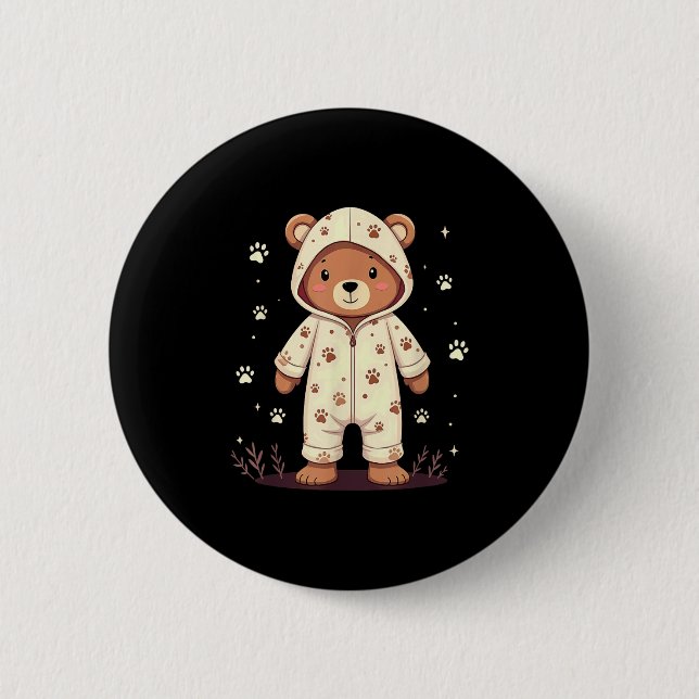 Teddy Bear Wearing Pajamas  6 Cm Round Badge (Front)