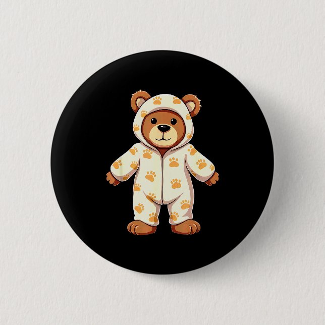 Teddy Bear Wearing Pajamas  6 Cm Round Badge (Front)