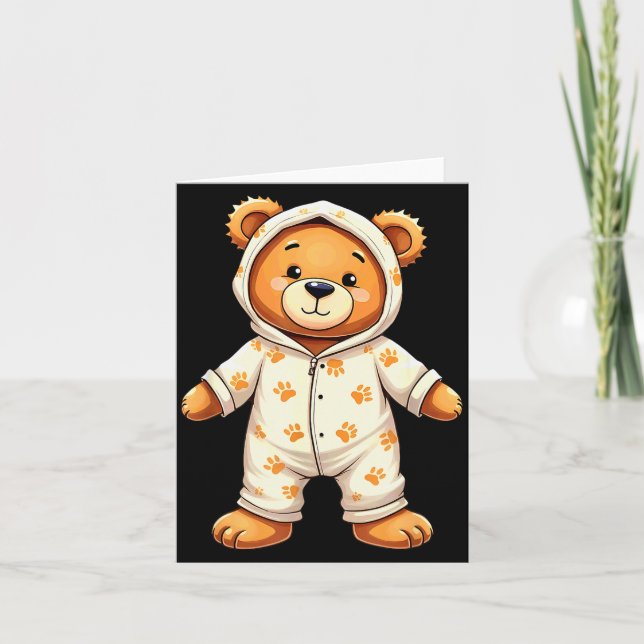 Teddy Bear Wearing Pajamas  Card (Front)