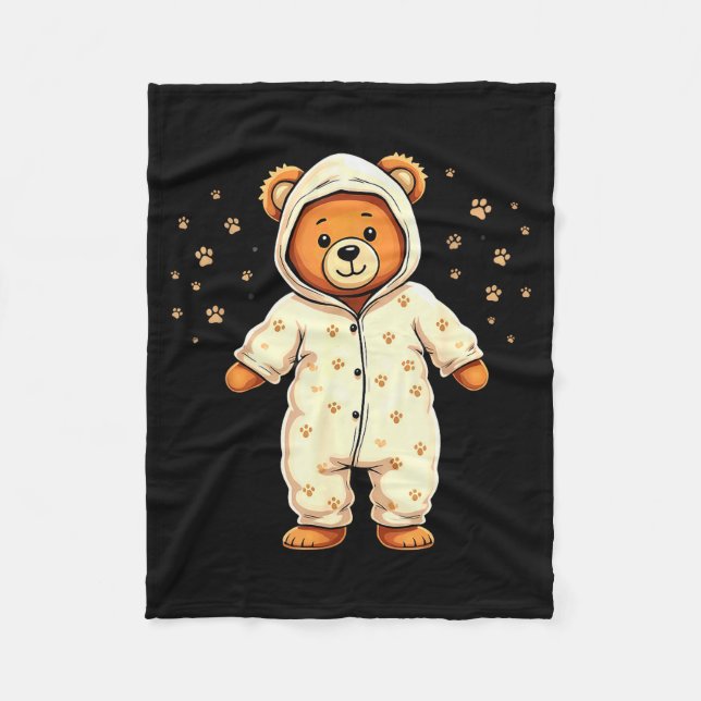 Teddy Bear Wearing Pajamas  Fleece Blanket (Front)