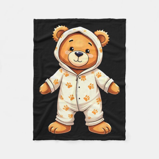 Teddy Bear Wearing Pajamas  Fleece Blanket (Front)