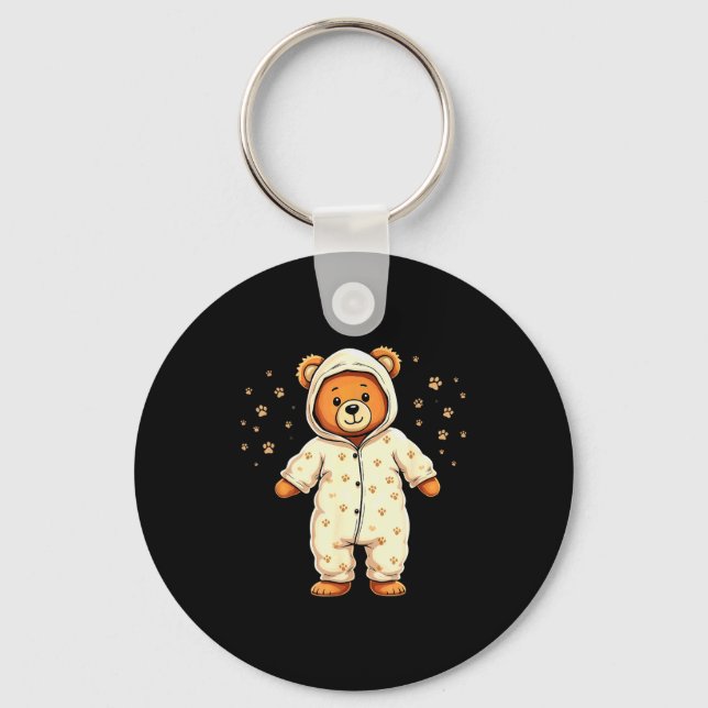 Teddy Bear Wearing Pajamas  Key Ring (Front)