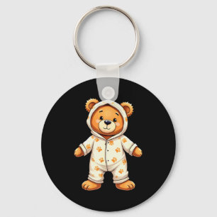 Teddy Bear Wearing Pajamas Key Ring