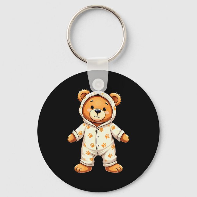 Teddy Bear Wearing Pajamas  Key Ring (Front)