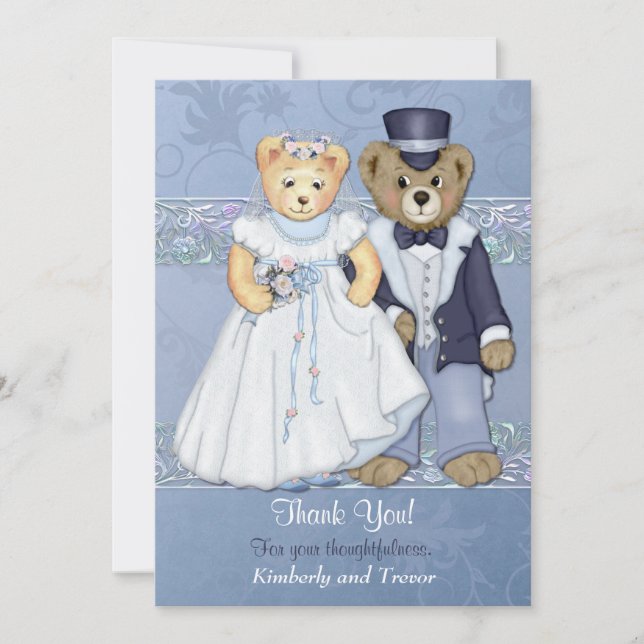 Teddy Bear Wedding Thank You - Customise Card (Front)