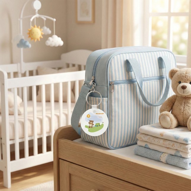Teddy Bear Welcome Baby Nursery Design  Key Ring (Creator Uploaded)