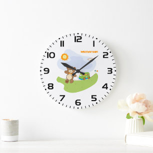 Teddy Bear Welcome Baby Nursery Design  Large Clock