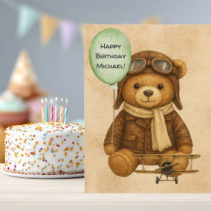 Teddy Bear Whimsical Vintage Aeroplane Cute Custom Postcard