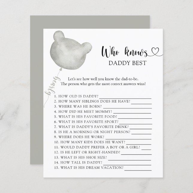 Teddy Bear Who knows DADDY best game (Front/Back)