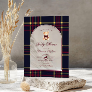Teddy Bear Wine Red plaid Arch Baby shower Acrylic Invitations