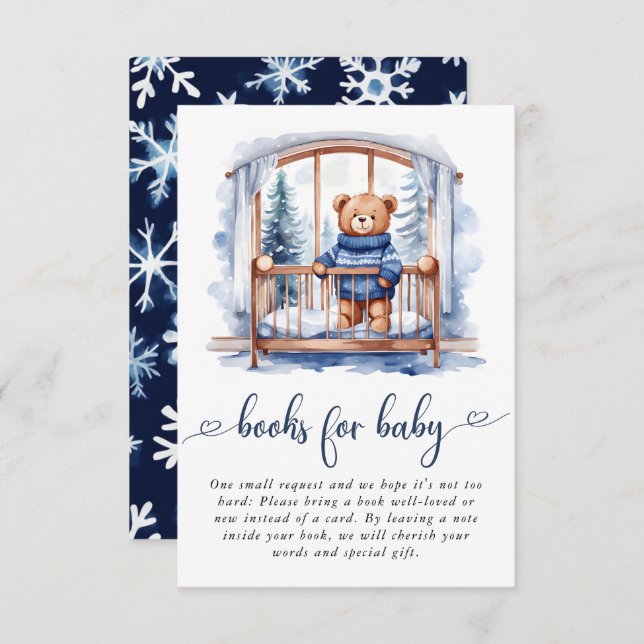 Teddy Bear Winter Boy Baby Shower Books For Baby Enclosure Card (Front/Back)