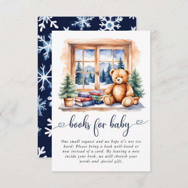 Teddy Bear Winter Boy Baby Shower Books For Baby Enclosure Card (Front/Back)