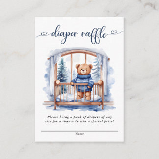 Teddy Bear Winter Boy Baby Shower Diaper Raffle Enclosure Card