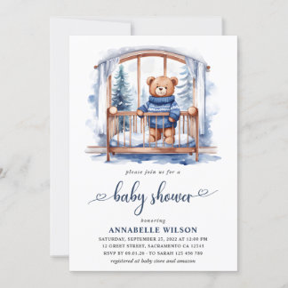 Teddy Bear Winter Boy Baby Shower Invitation