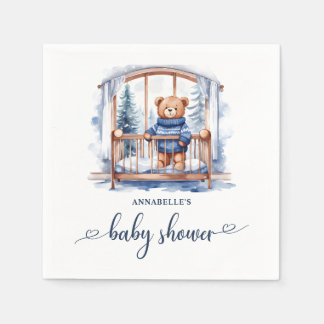 Teddy Bear Winter Boy Baby Shower Napkin