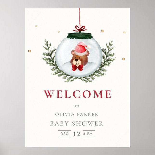 Teddy Bear Winter Wreath Baby Shower Welcome Sign (Front)