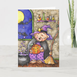 Teddy Bear Witch Halloween Card - Customisable