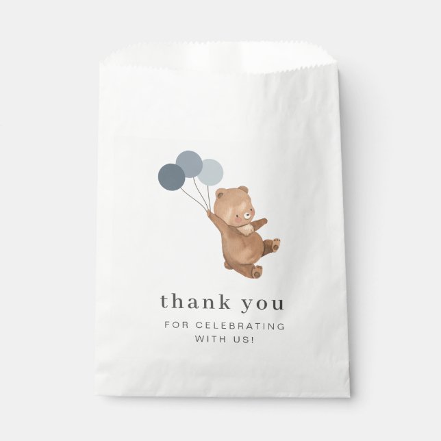 Teddy Bear with 3 Blue Balloons Favour Bags (Front)