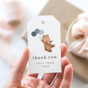 Teddy Bear with 3 Blue Balloons Gift Tag