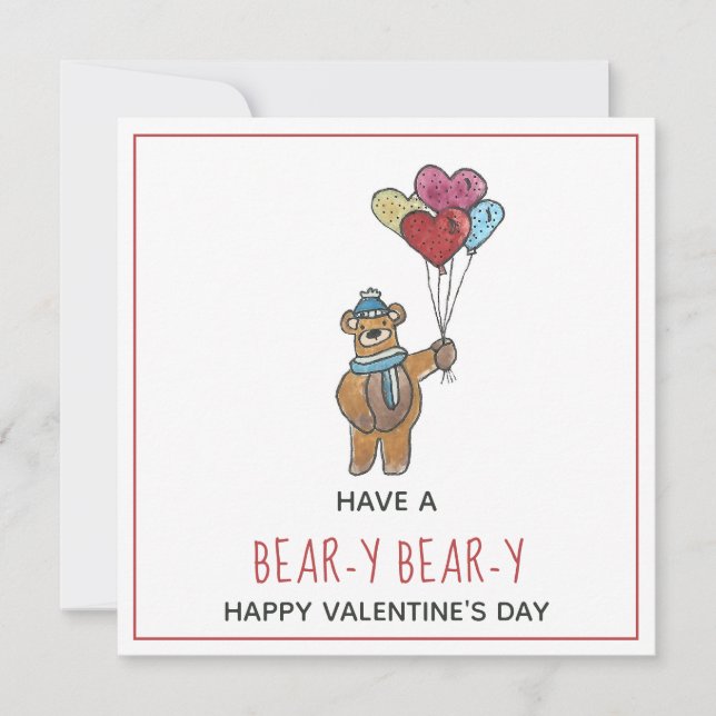 Teddy Bear with a Balloon Bouquet Valentine Card (Front)