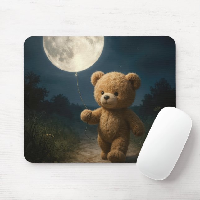 Teddy Bear With a Moon Balloon Mouse Mat (With Mouse)