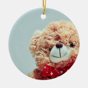 Teddy Bear with a Red Bow Ceramic Tree Decoration