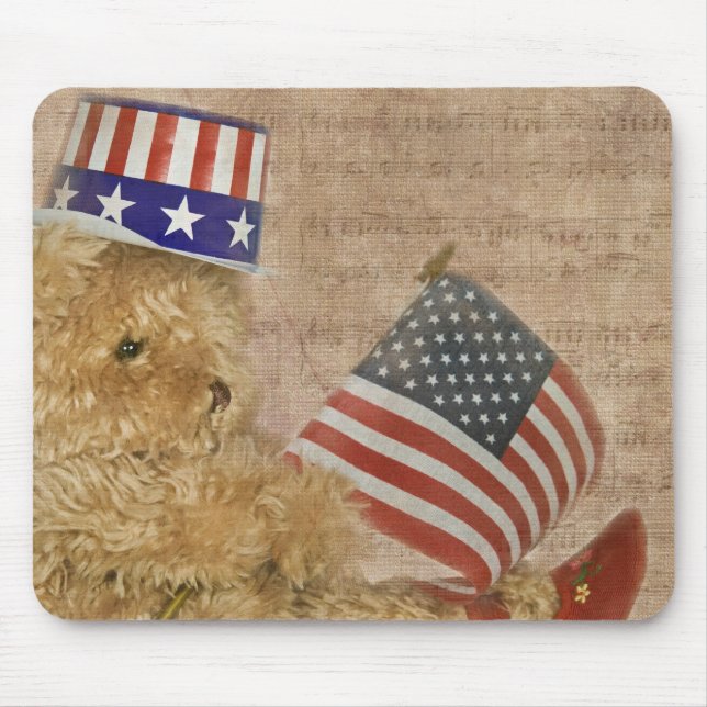 teddy bear with American flag Mouse Mat (Front)