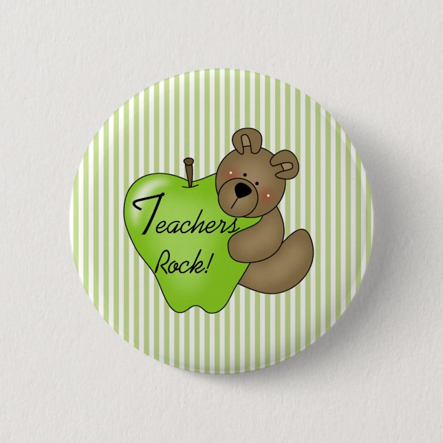 Teddy Bear with Apple Teachers Rock 6 Cm Round Badge (Front)