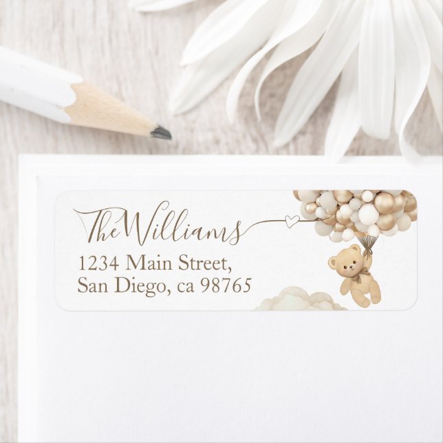 Teddy Bear with Balloon Neutral Baby Shower  (Insitu)