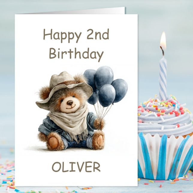 Teddy Bear with Balloons 2nd Birthday Card (Creator Uploaded)