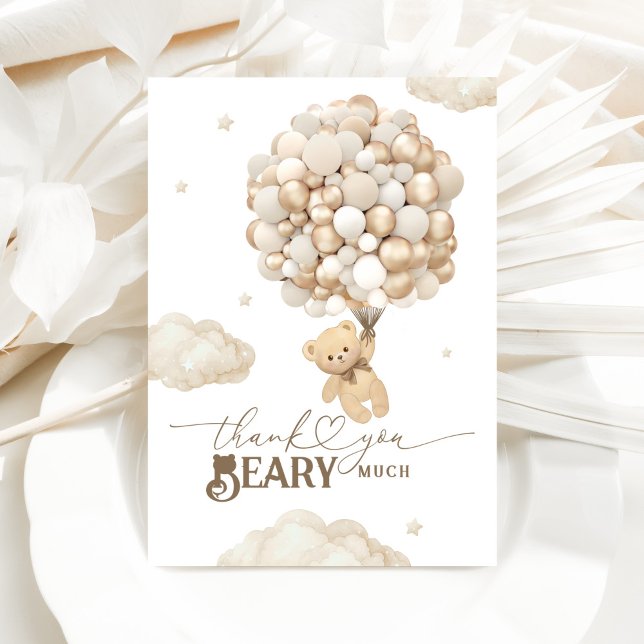 Teddy Bear with Balloons Baby Shower Beary Much Thank You Card (Creator Uploaded)