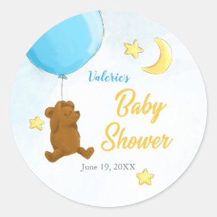 Teddy bear with balloons baby shower classic round sticker