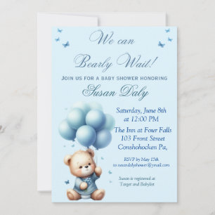 Teddy Bear with balloons baby shower invitation