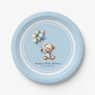 Teddy Bear with Balloons Baby Shower Paper Plates