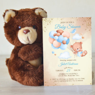 Teddy bear with balloons baby shower template