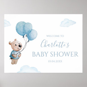 Teddy Bear with Balloons Baby Shower Welcome Poster