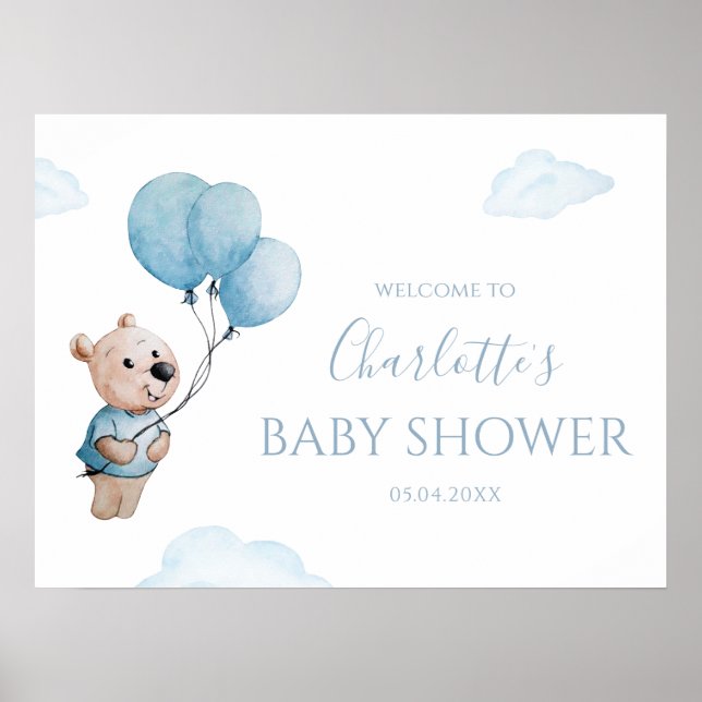Teddy Bear with Balloons Baby Shower Welcome Poster (Front)