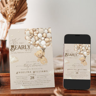 Teddy Bear with Balloons Neutral Baby Shower  Invitation