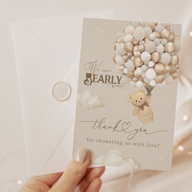 Teddy Bear with Balloons Neutral Baby Shower  Thank You Card (Creator Uploaded)