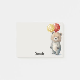 Teddy Bear with Balloons Office Gift Add Name Post-it Notes