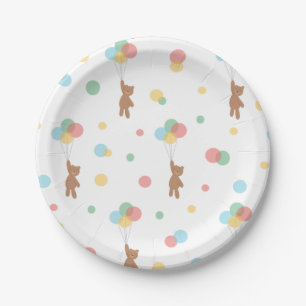 Teddy Bear with Balloons Paper Plate