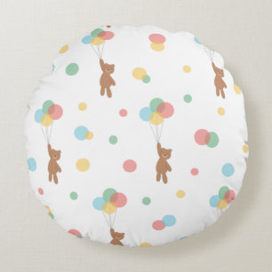 Teddy Bear with Balloons  Round Cushion