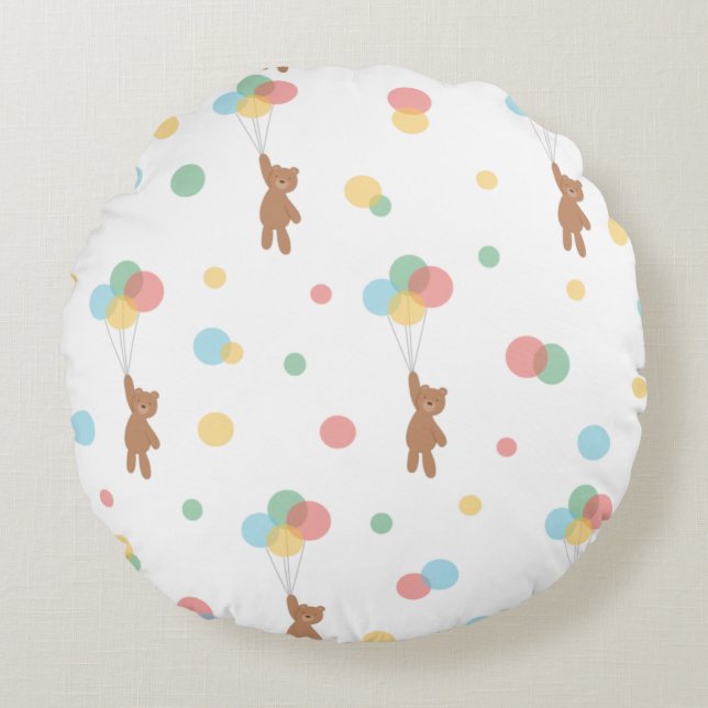 Teddy Bear with Balloons  Round Cushion (Front)