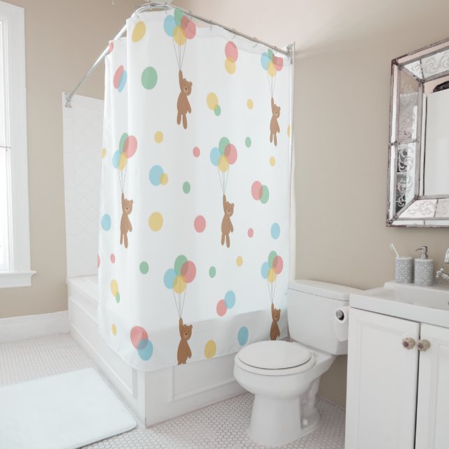 Teddy Bear with Balloons  Shower Curtain (In Situ)