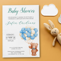 Teddy Bear With Balloons Spanish Baby Shower White