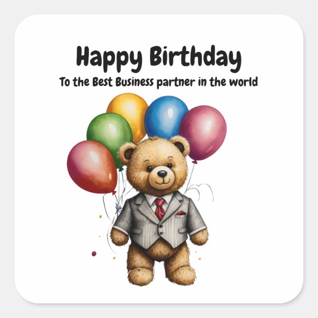 Teddy bear with balloons square sticker (Front)