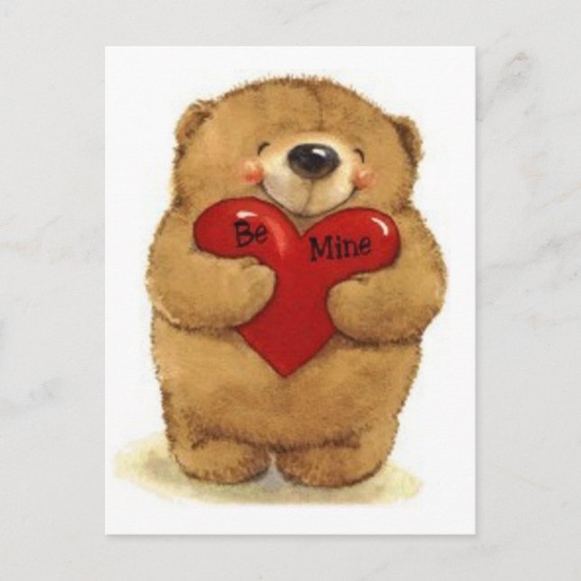Teddy Bear With 'Be Mine' Heart Postcard (Front)
