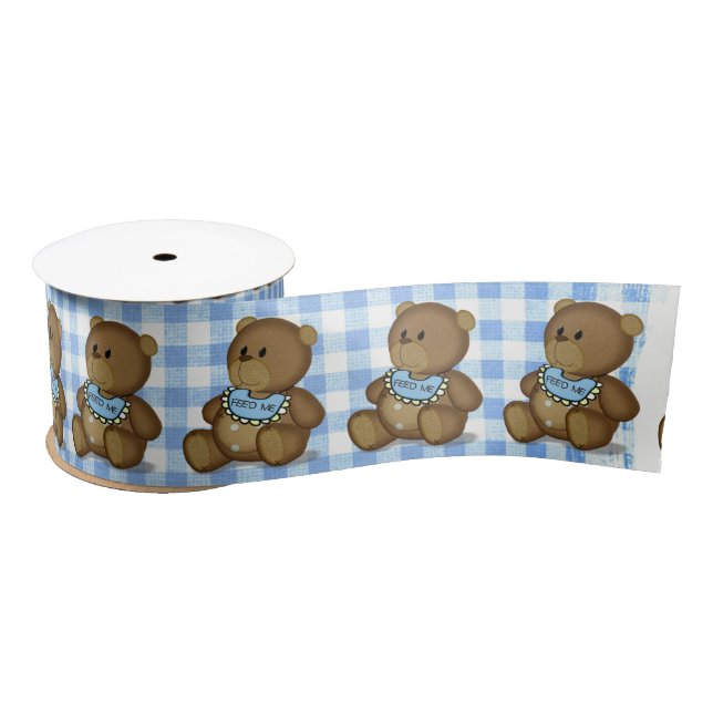 Teddy Bear with Bib on Gingham Satin Ribbon (Spool)